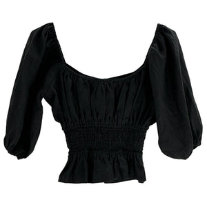 Faithfull The Brand Smocked Black Kinsley Blouse Size M