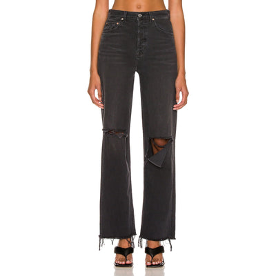 Grlfrnd Distressed Black Bella Low Rise Boyfriend Denim Jeans Size 25