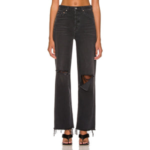 Grlfrnd Distressed Black Bella Low Rise Boyfriend Denim Jeans Size 25