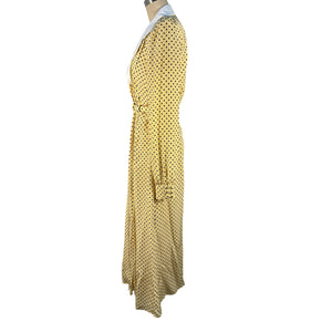 Alessandra Rich Belted Yellow Polka Dot Silk Midi Dress Size 46 IT / US 10