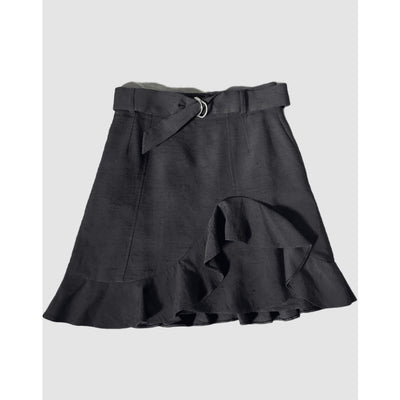 Sandro 'Amy' Black Belted Ruffled Slub Woven Mini Skirt Size 1