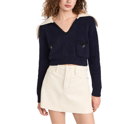Self Portrait Soft Blue Contrast Collar Size S Wool Blend Sweater