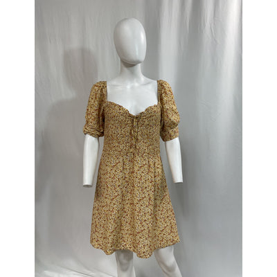 Faithfull The Brand 'Dulcia' Tan Bow Detail Mini Dress Size XL
