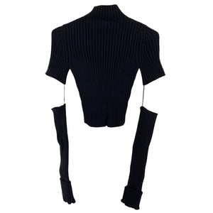 Balenciaga Ribbed Navy Cut Up Mock Neck Sweater Size S