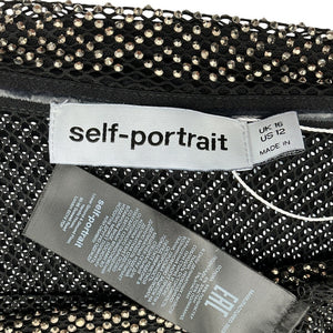 Self-Portrait Embellished Black Off Shoulder Fishnet Top Size 12