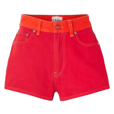 Ganni Organic Red Denim Shorts Size 24