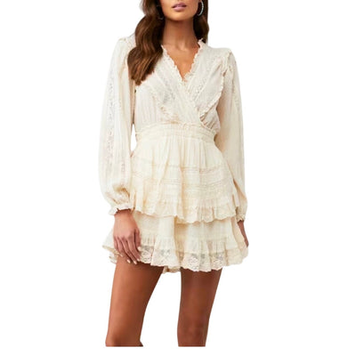 Loveshackfancy Ruffled Beige Lace Mini Dress Size XS