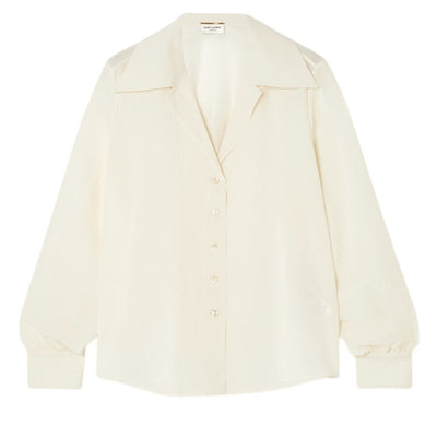 Saint Laurent Luxe Cream Button Front Blouse Size FR 34 / US 2