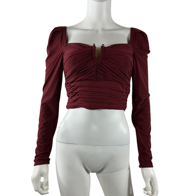 Self-Portrait Ruched Wine Jersey Crop Top Size 2