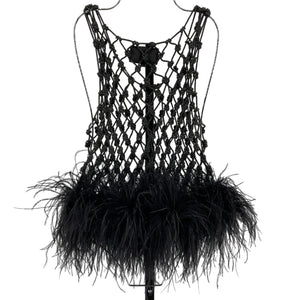 Santa Brands Embellished Black Feather Trim Mesh Tank Top Size XS / S