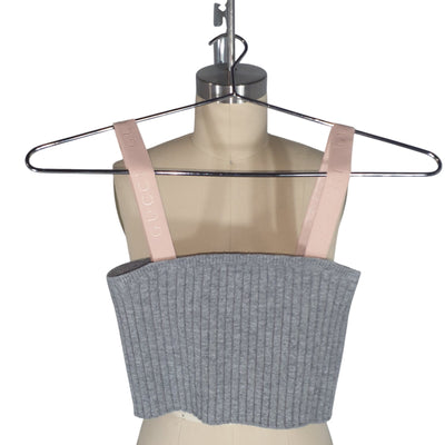 Gucci Ribbed Grey Logo Strap Crop Top Size S