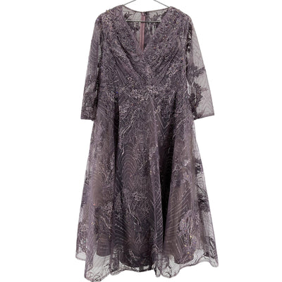 Mac Duggal Beaded Aubergine A-Line Cocktail Dress Size 14