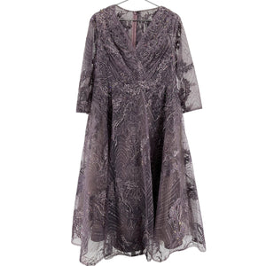 Mac Duggal Beaded Aubergine A-Line Cocktail Dress Size 14