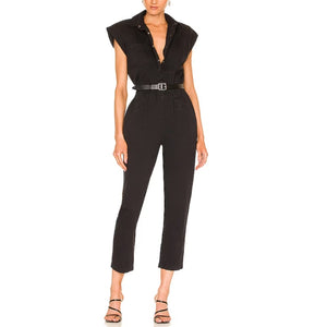 Pistola 'Rosie' Black Twill Shoulder Pad Jumpsuit Size XS