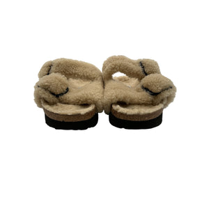 Birkenstock X 'Papillo' Beige Arizona Big Buckle Platform Teddy Sandal Size 8