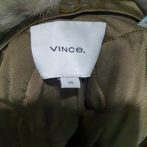 Vince Modern Brown Faux Fur Trimmed Paneled Leather Size L Jacket