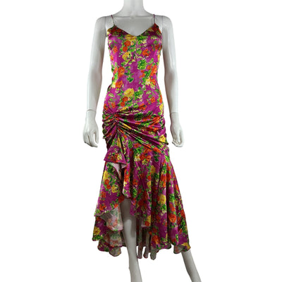 Caroline Constas Ruched Pink Summer Floral Holland Maxi Dress Size XS