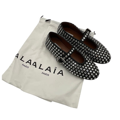 Alaia Crystal Embellished Black Mary Jane Flats Size It 38.5/ US 8.5