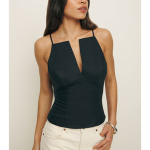 Reformation 'Evette' Black Linen Top Size 0