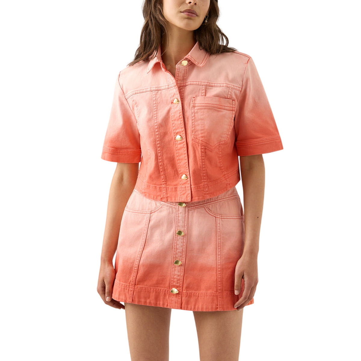 Aje Ombre Coral Sunset Ember Denim Shirt Size 8 UK / US 4