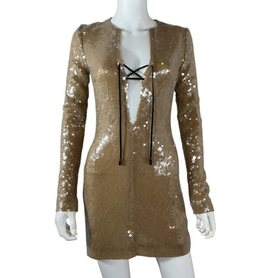 16Arlington Sequined Champagne Seeran Mini Dress Size UK 6 / US 2