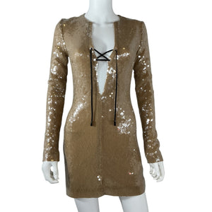 16Arlington Sequined Champagne Seeran Mini Dress Size UK 6 / US 2