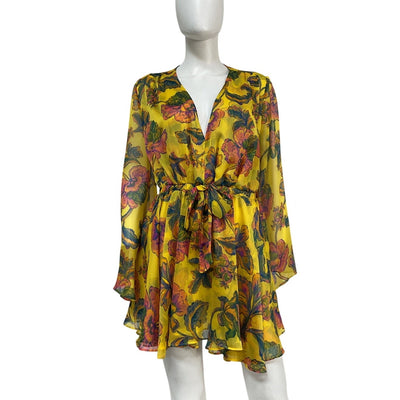 Misa Los Angeles Floral Yellow Kaia Dress Size L