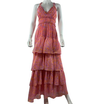 Likely Ruffled Pink Multi Athena Maxi Dress Size 4