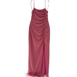 Saylor Feathered Pink Square Neckline Midi Dress Size S