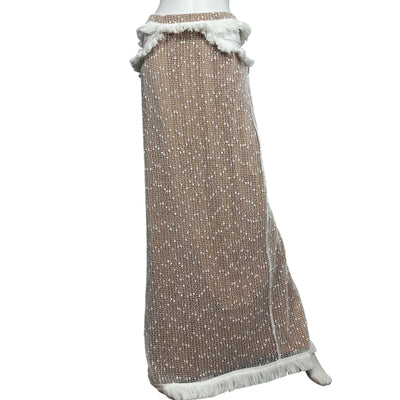 Michael Costello Fringed White Noomi Maxi Skirt Size L