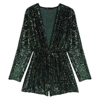 Maje Sparkling Green Sequined Wide-Leg Romper Size 6