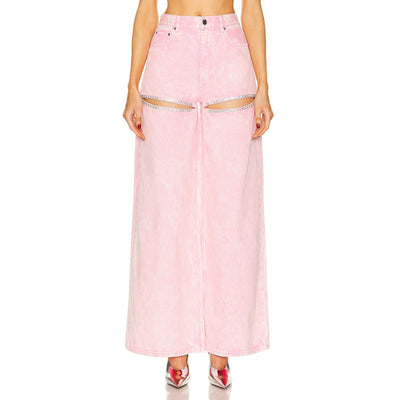 Area Wide Leg Pink Crystal Slit Denim Jeans Size 27