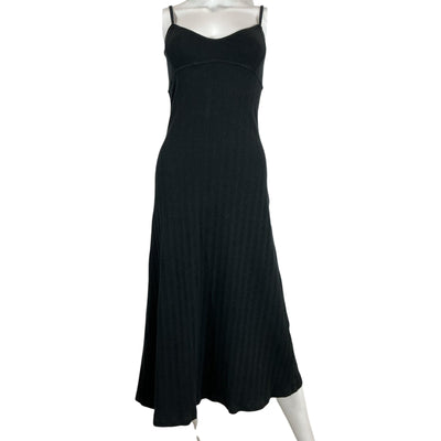 Toteme Ribbed Black Organic Cotton Blend Jersey Maxi Dress Size XS