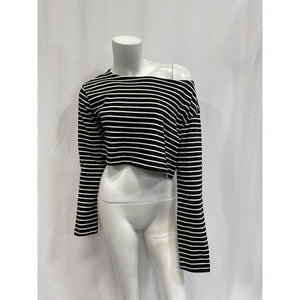The Frankie Shop 'Tilla' White Cropped Striped Cotton-Jersey Top Size XS