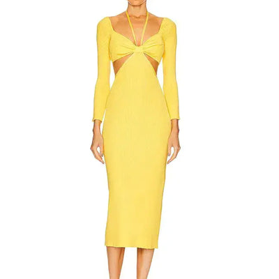 Cult Gaia Ribbed Yellow Enzo Midi Dress Size S