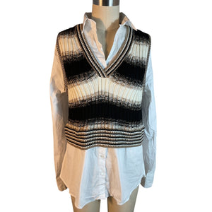 Veronica Beard Striped White Spear Vest Size S