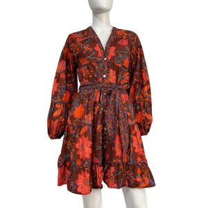 Farm Rio Floral Brown Button-Front Dress Size S