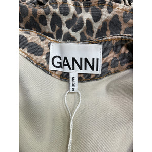 Ganni Leopard Brown Cotton Open-Back Mini Denim Dress Size 32