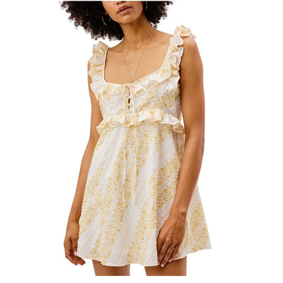 For Love And Lemons Ruffled Yellow Lucie Swing Mini Dress Size XXS