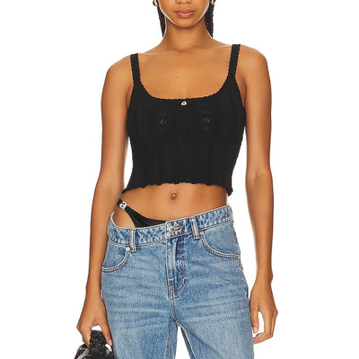 Alexander Wang Ribbed Black Logo Tank Top Size M