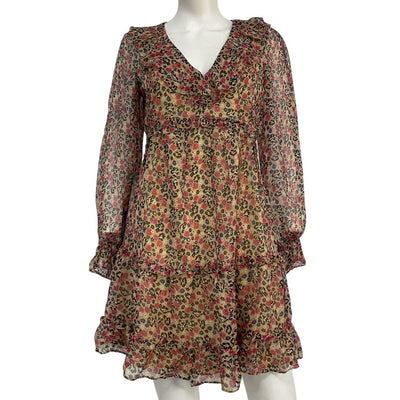 Joie Floral Pale Khaki Multi Tan Adanson Dress Size 4