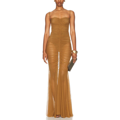 Norma Kamali Strapless Bronze Shirred Fishtail Gown Size XS
