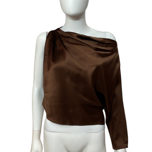 The Sei Satin Chocolate One Shoulder Top Size 4