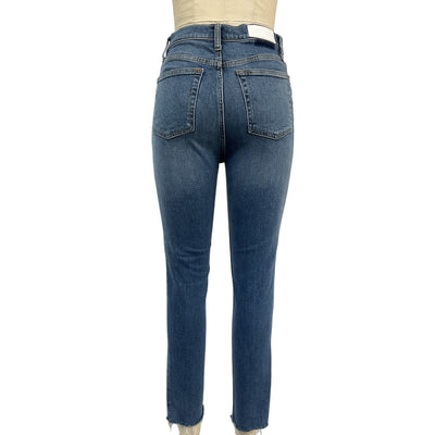 Re/Done Distressed Blue High-Rise Ankle Crop Denim Jeans Size 28
