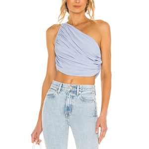 Norma Kamali Ruched Celestial Blue Diana Crop Top Size S