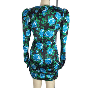 Alessandra Rich Draped Blue Floral Print Mini Dress Size IT 40 / US 10.5