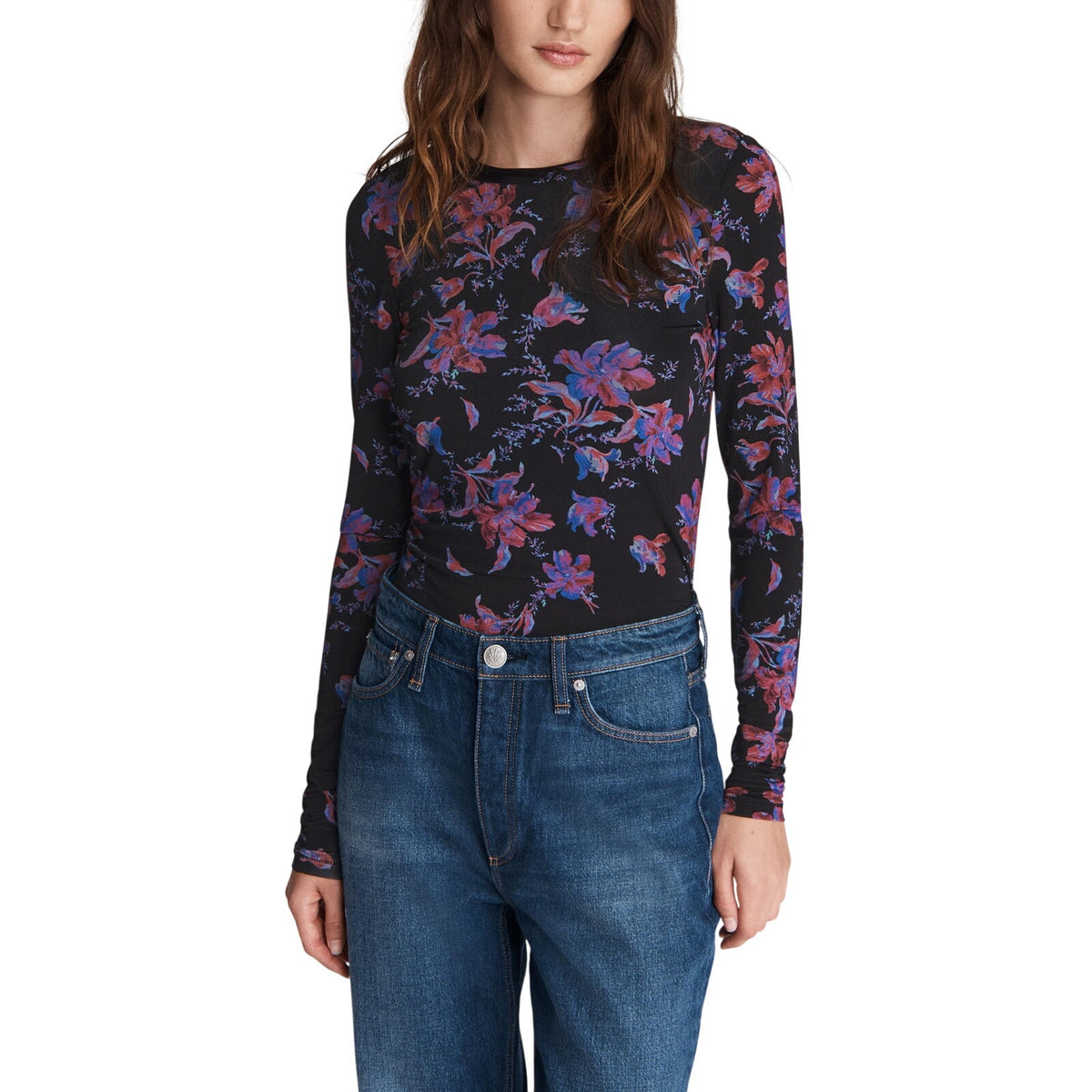 Rag & Bone Jersey Black Floral Sabeen Size XS Top