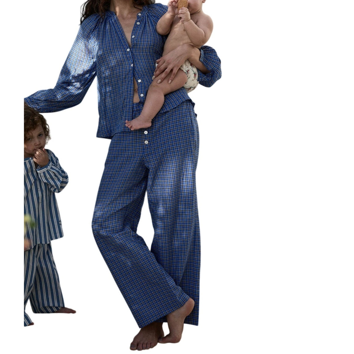 Dôen Checked Blue 'Morgan' Organic Cotton Size S Pants