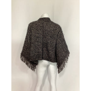 Autumn Black Mockneck Cashmere Tweed Fringed Poncho Size S