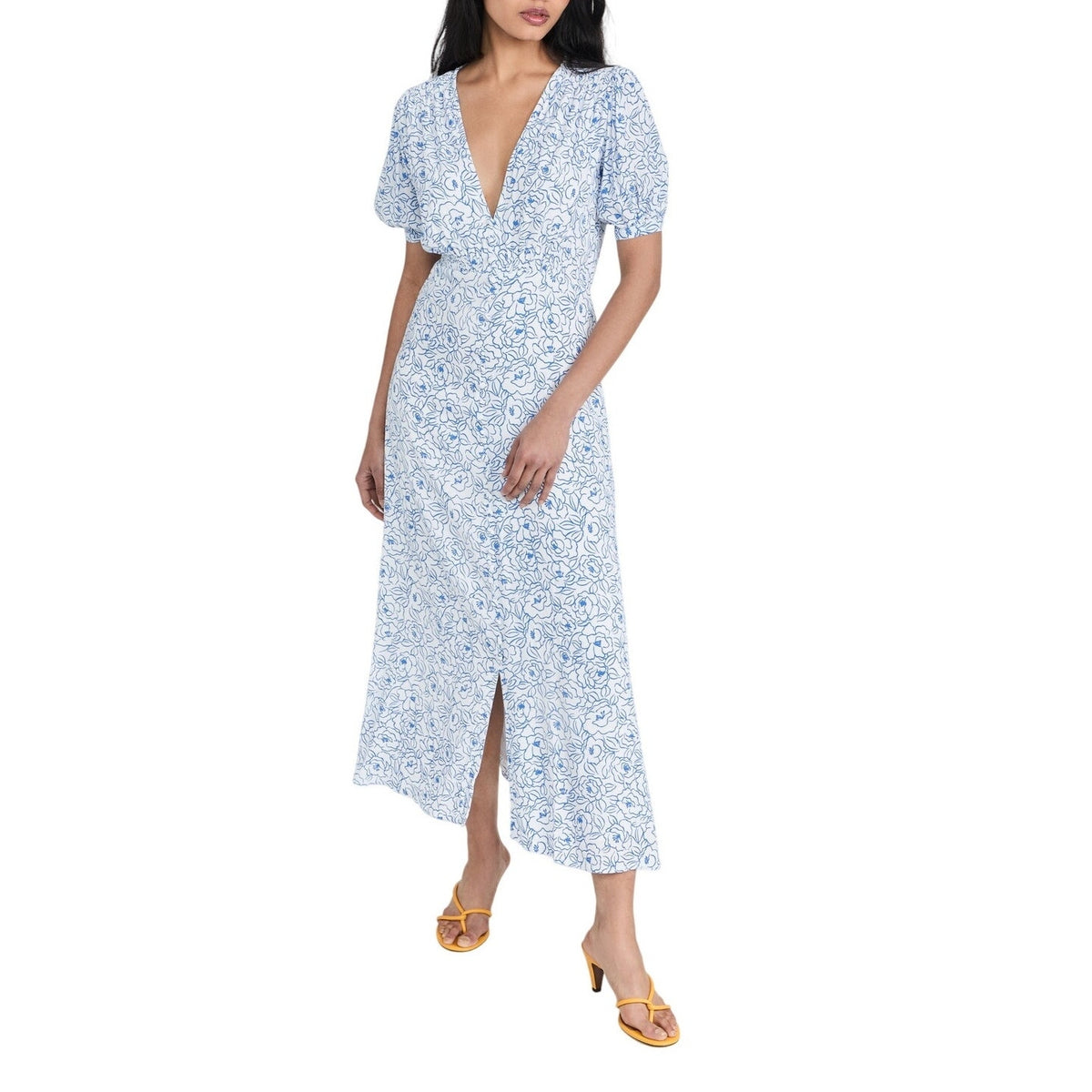 Faithfull The Brand Floral Blue Bellavista Midi Dress Size XL